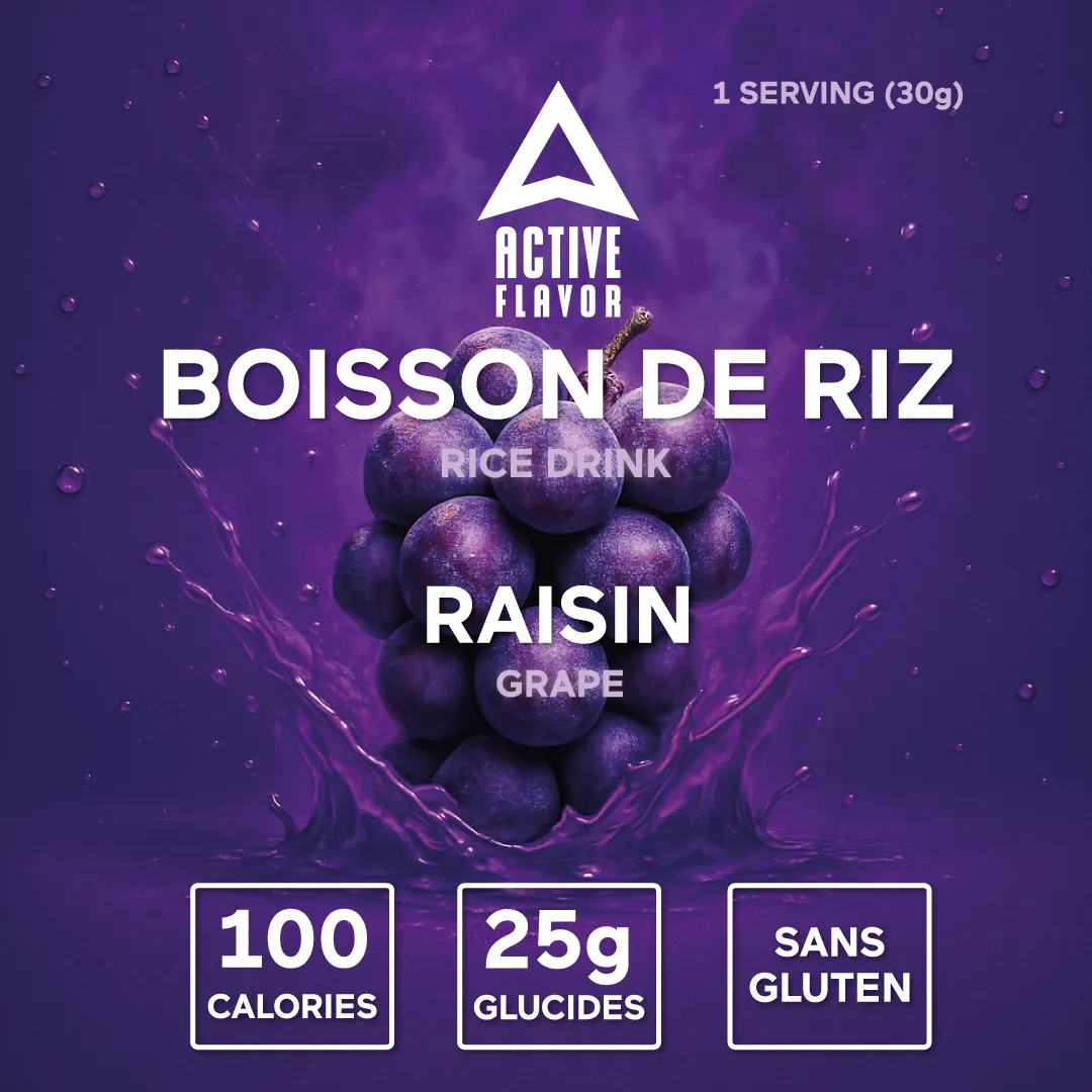 Design packaging boisson de riz Active Flavor - Packaging saveur raisin créé avec Adobe Creative Suite